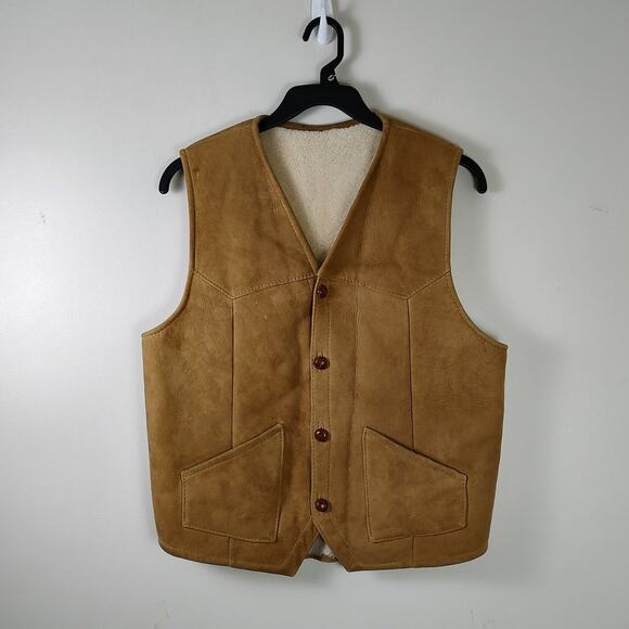 RARE VTG 70s-80s Matterhorn Sheep and Leather shearling button up vest mens M40